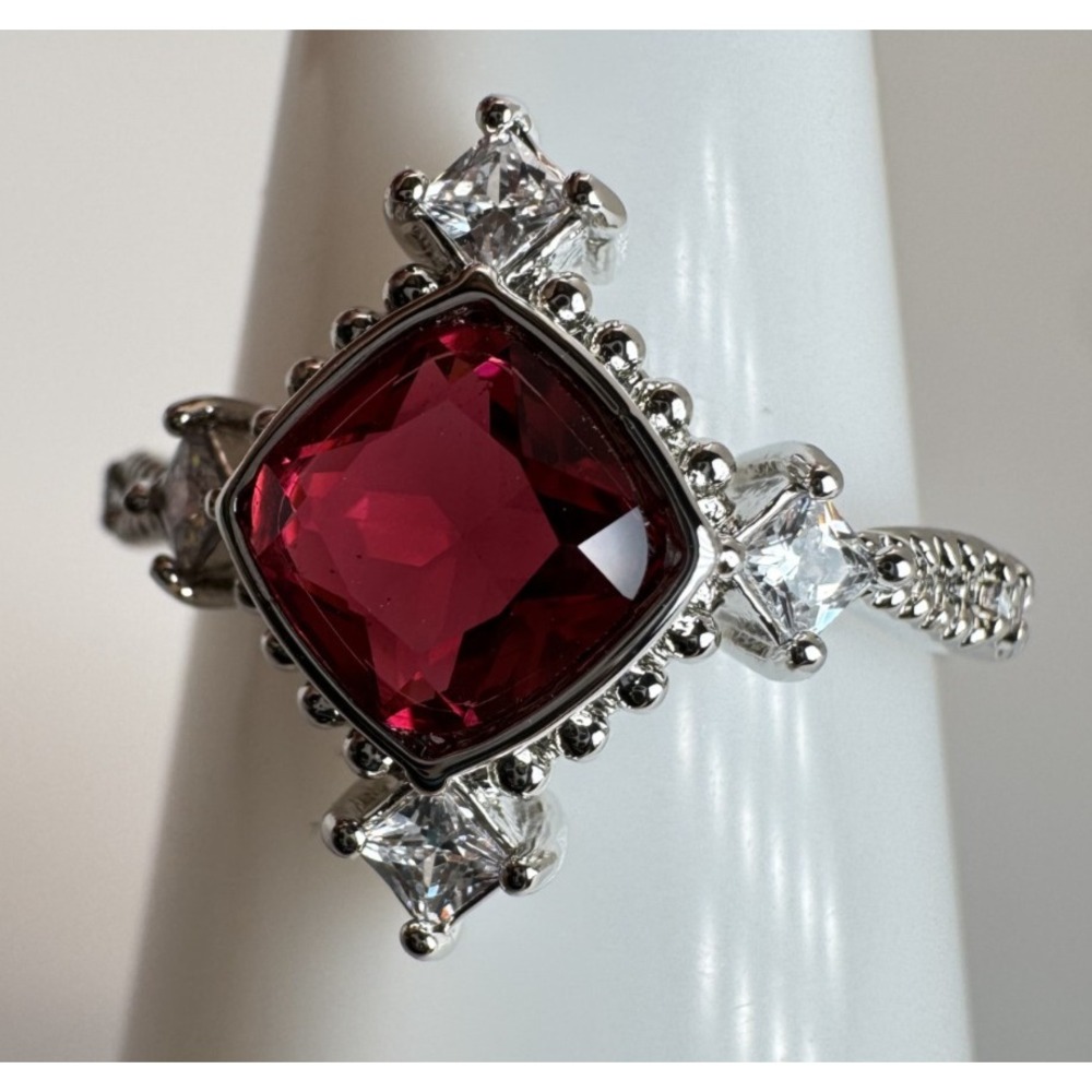 Size 8 Bomb Party July Retro - RBP3690 "Sparkling Compass" - Dark Ruby/Rhodium